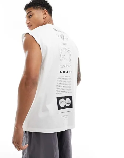 Белая майка оверсайз с принтом на спине ASOS DESIGN