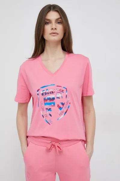 Хлопковая футболка Blauer, розовый