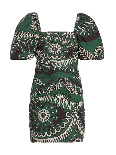 Мини-платье Charlough с объемными рукавами и геометрическим узором Sea, зеленый