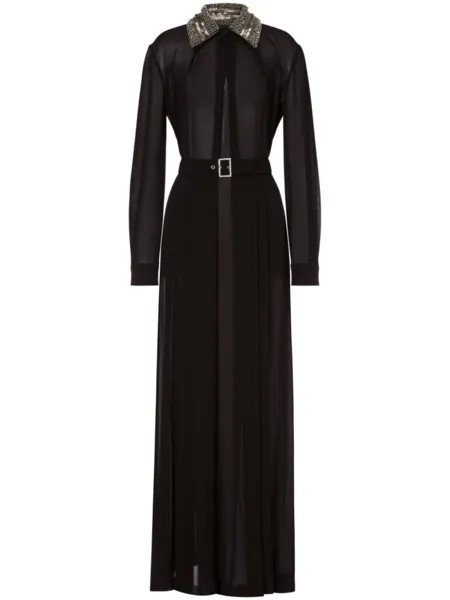 Alberta Ferretti платье-рубашка макси с декорированным воротником, черный
