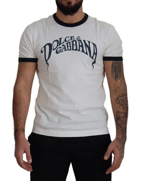 Футболка DOLCE - GABBANA, белая хлопковая футболка с круглым вырезом и логотипом IT44 /US34/ XS Рекомендуемая розничная цена: 480 долларов США.
