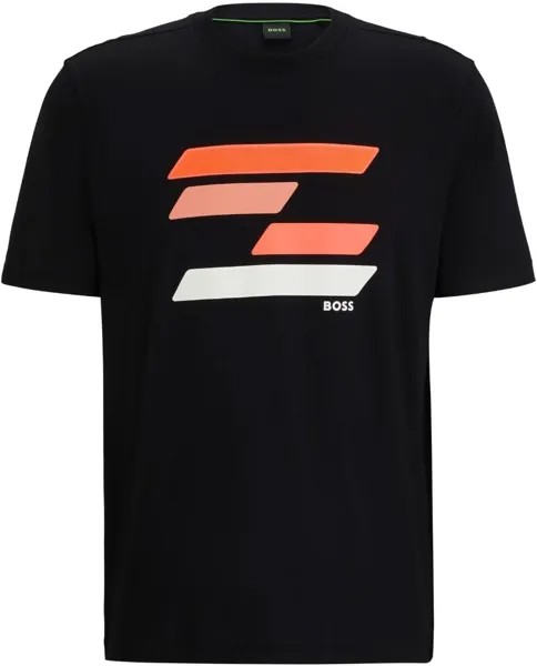 Мужская футболка с коротким рукавом Hugo Boss Tee 3, черный флаг с принтом