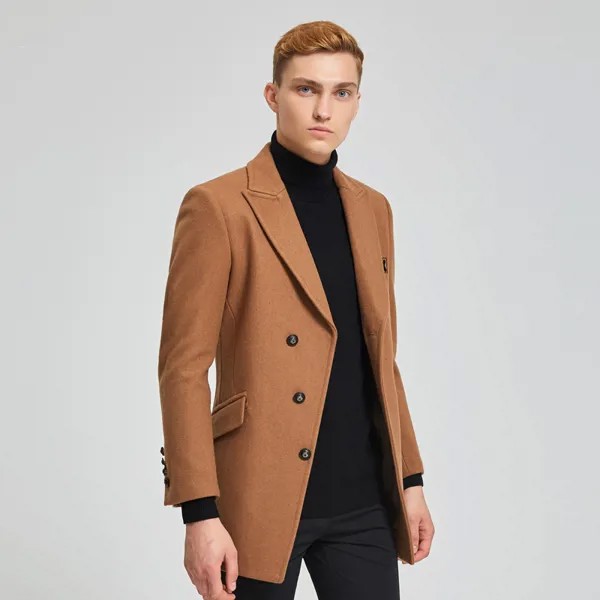 Теплое шерстяное пальто, мужская зимняя куртка из смешанной шерсти, Мужские приталенные куртки и пальто в английском стиле, мужская верхняя одежда Erkek Mont KJ254