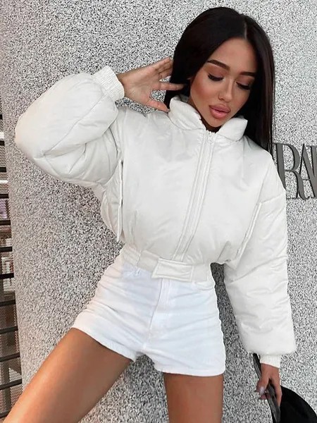 Milanoo Puffer Coats For Women White Waterproof High Collar Zipper Long Sleeves Winter Outerwear