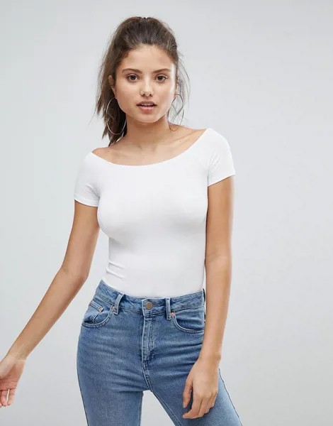Боди белого цвета со спущенными плечами и короткими рукавами ASOS DESIGN-Черный
