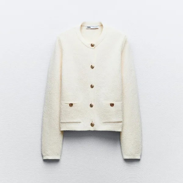 Кардиган Zara Knit With Golden Buttons, белый