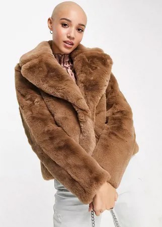 Коричневая шуба из искусственного меха с воротником Forever New-Коричневый цвет