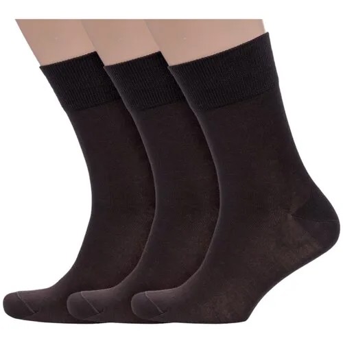 Комплект из 3 пар мужских носков Grinston socks (PINGONS) из 100% микромодала коричневые, размер 25