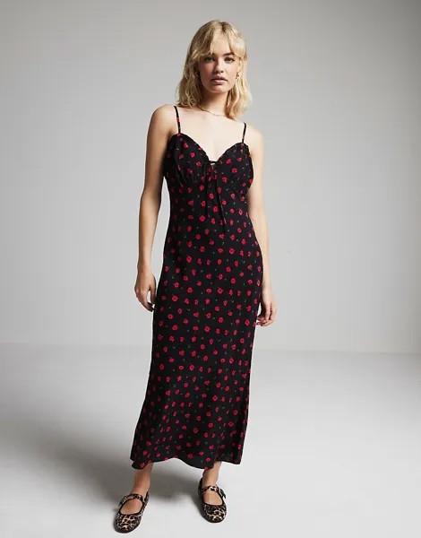 Красное платье миди с цветочной оборкой River Island