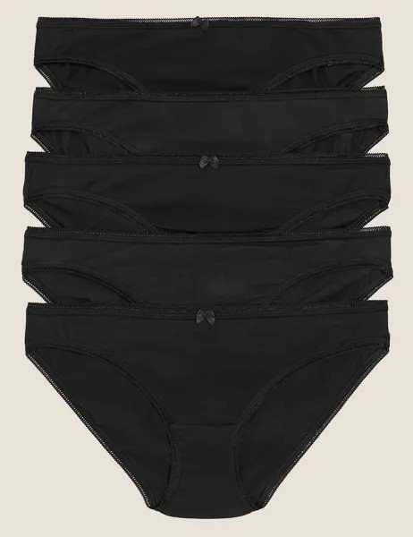 Трусики бикини из 5 пар хлопка и лайкры Marks & Spencer, черный