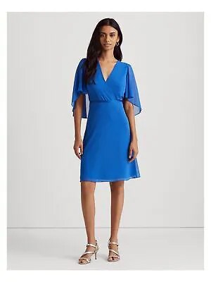 LAUREN RALPH LAUREN Женское синее платье-накидка на подкладке с расклешенными рукавами 12