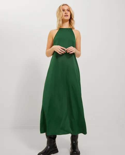 Длинное атласное платье на тонких бретельках Jack & Jones, зеленый