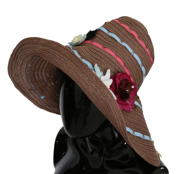 DOLCE - GABBANA Шляпа Коричневая соломенная кепка с широкими полями и цветочным принтом s. 58/м Рекомендуемая розничная цена 2100 долларов США