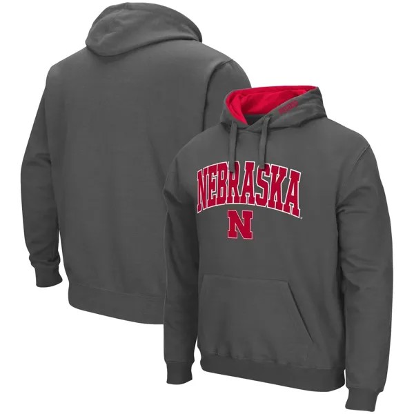 Мужской темно-серый пуловер с капюшоном Colosseum Nebraska Huskers Arch & Logo 3.0