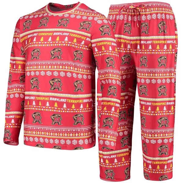 Men's Concepts Sport Red Maryland Terrapins Ugly Sweater Футболка с длинными рукавами и брюки Комплект для сна