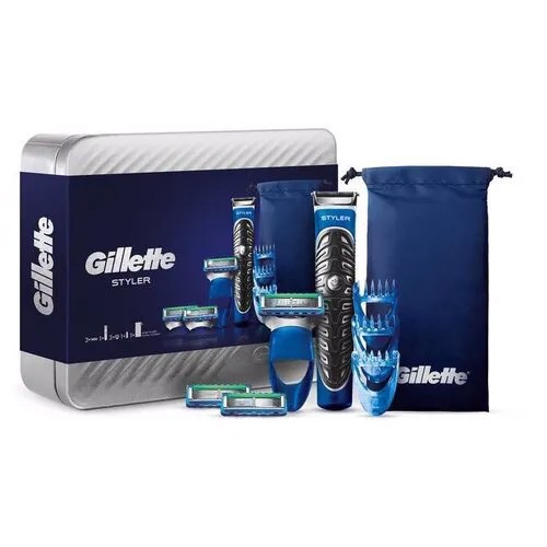 Подарочный набор Gillette Styler Стайлер с 1 кассетой + 3 насадки + 2 кассеты + Сумочка-чехол