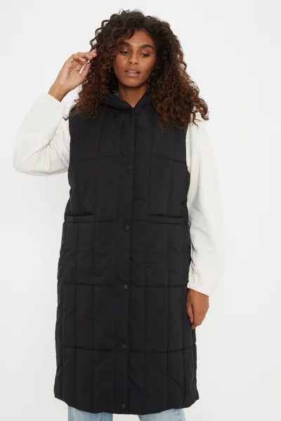 Длинный жилет с мягкой подкладкой и капюшоном Dorothy Perkins, черный