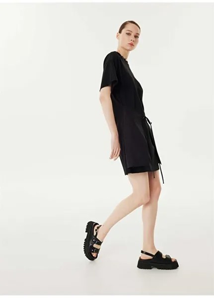 Однотонное черное короткое женское платье с круглым вырезом TS1240002394001 Twist, черный