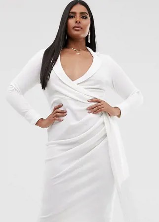Платье-рубашка миди с бахромой ASOS DESIGN Curve-Белый