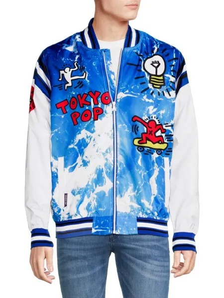 Бомбер с графическим рисунком Keith Haring Members Only, синий