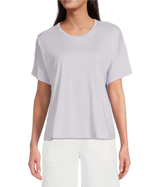 Трикотажная футболка Eileen Fisher из органического хлопка с круглым вырезом и короткими рукавами, фиолетовый