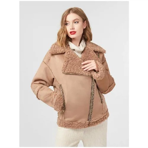 Куртка-дубленка с яркой молнией LO коричневая (44)