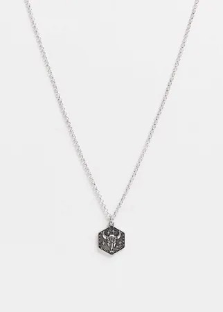 Серебристое ожерелье с шестиугольной подвеской с изображением головы барана Icon Brand-Серебристый
