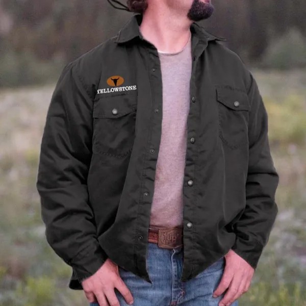 Мужская куртка Vintage Yellowstone с карманами и лацканами уличное парусиновое пальто черное
