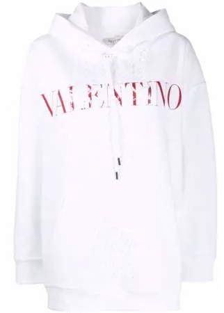 Valentino худи с логотипом и кружевной вставкой