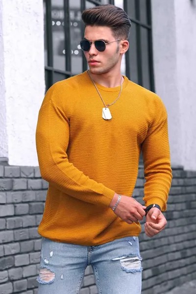 Горчичный мужской свитер 4735 MADMEXT