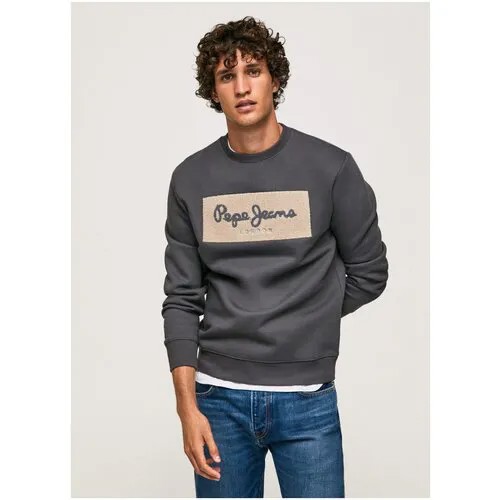 Свитшот Pepe Jeans, силуэт свободный, средней длины, размер L, серый