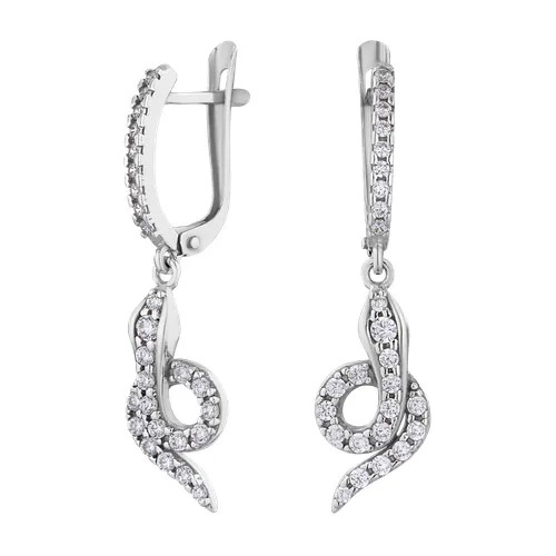 Серьги каффы Ювелир Карат, серебро, 925 проба, родирование, фианит, , серебристый