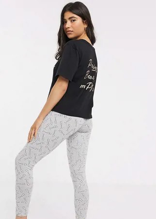 Пижама из футболки и леггинсов с принтом ASOS DESIGN Petite-Черный