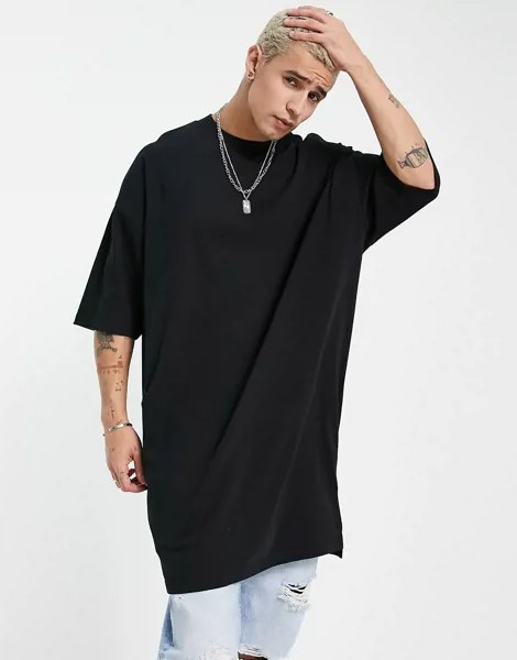 Очень длинная oversized-футболка черного цвета ASOS DESIGN-Черный