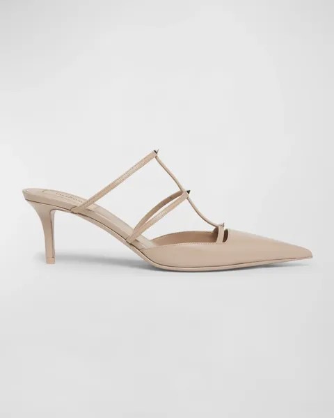 Кожаные туфли-мюли Rockstud с Т-образным ремешком Valentino Garavani, цвет Gf Rose Cannelle