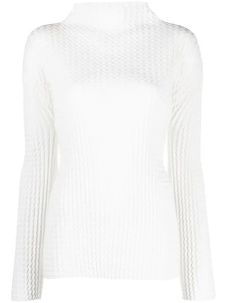 Issey Miyake плиссированный топ с высоким воротником, белый