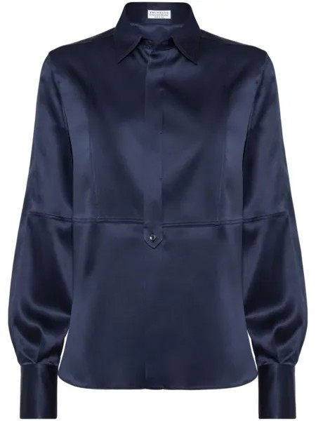 Рубашка из эластичного шелка Brunello Cucinelli, синий