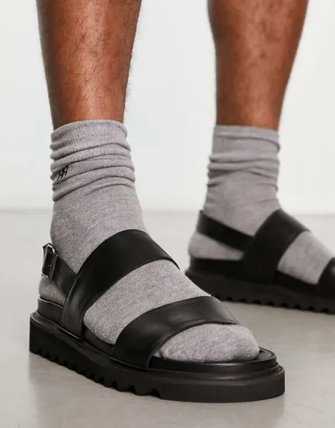 Черные кожаные массивные сандалии с ремешком на спине Walk London Jaws