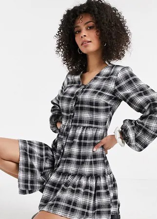 Черное платье в клетку на пуговицах спереди с присборенной юбкой Missguided Tall-Черный цвет