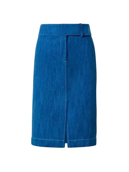 Джинсовая юбка-миди из стираного денима Akris Punto, цвет medium blue denim