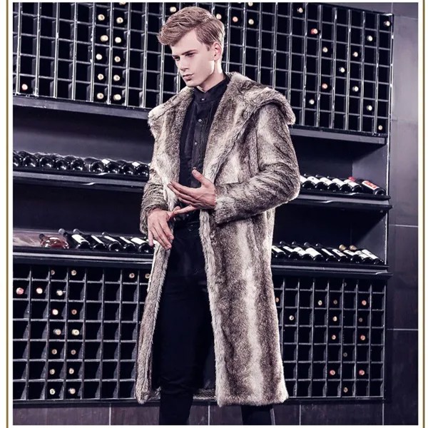 Мужское пальто на пуговицах из искусственного меха норки, длинное меховое пальто с лацканами, повседневное зимнее пальто, парки, Толстая те...