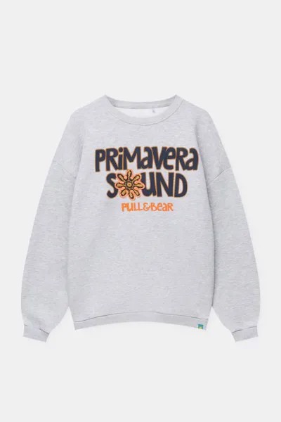 Свитшот Pull&Bear Primavera Sound With Crochet Details, серый