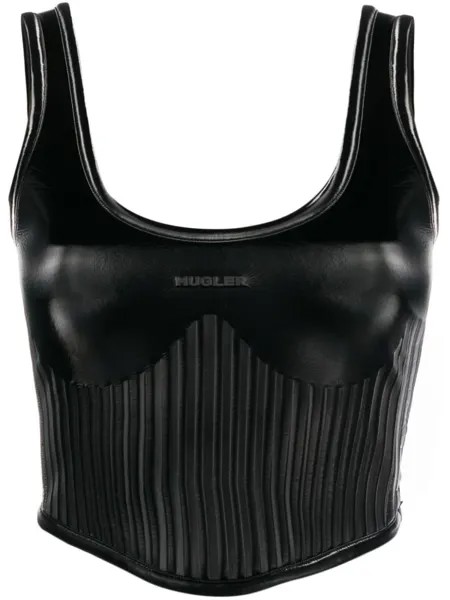 Укороченный топ в полоску Mugler, черный