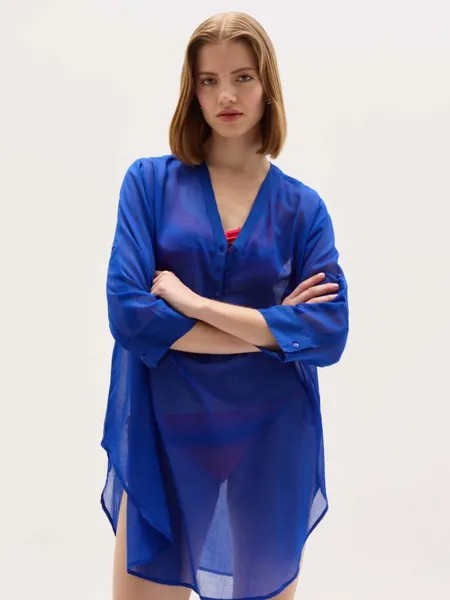 Длинная пляжная пляжная рубашка из хлопка Ovs, цвет royal blue