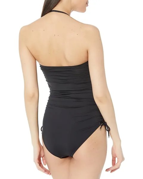 Купальник Michael Kors Iconic Solid Shirred Bandeau One-Piece, черный