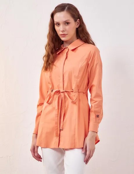 Рубашка на шнуровке со скрытой планкой персикового цвета Kayra