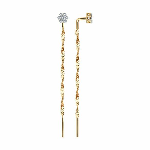 Серьги цепочки Diamant online, красное золото, 585 проба, фианит, длина 6 см, бесцветный