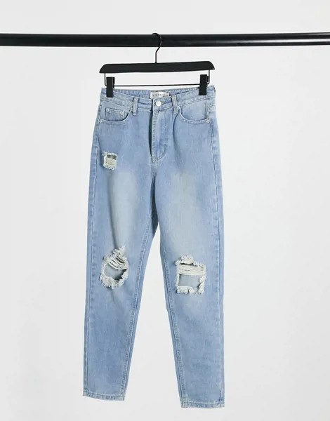 Укороченные джинсы с рваной отделкой голубого цвета In The Style x Jac Jossa-Синий