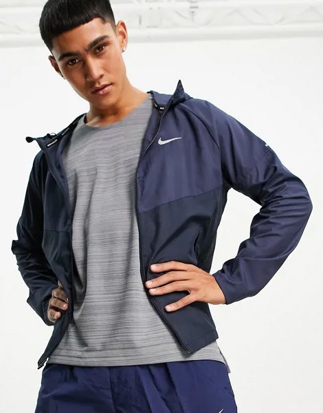 Темно-синяя куртка в стиле колор блок на молнии Nike Running Miler-Голубой