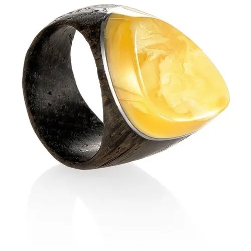 Amberholl Стильное кольцо из натурального балтийского янтаря и древесины «Индонезия»